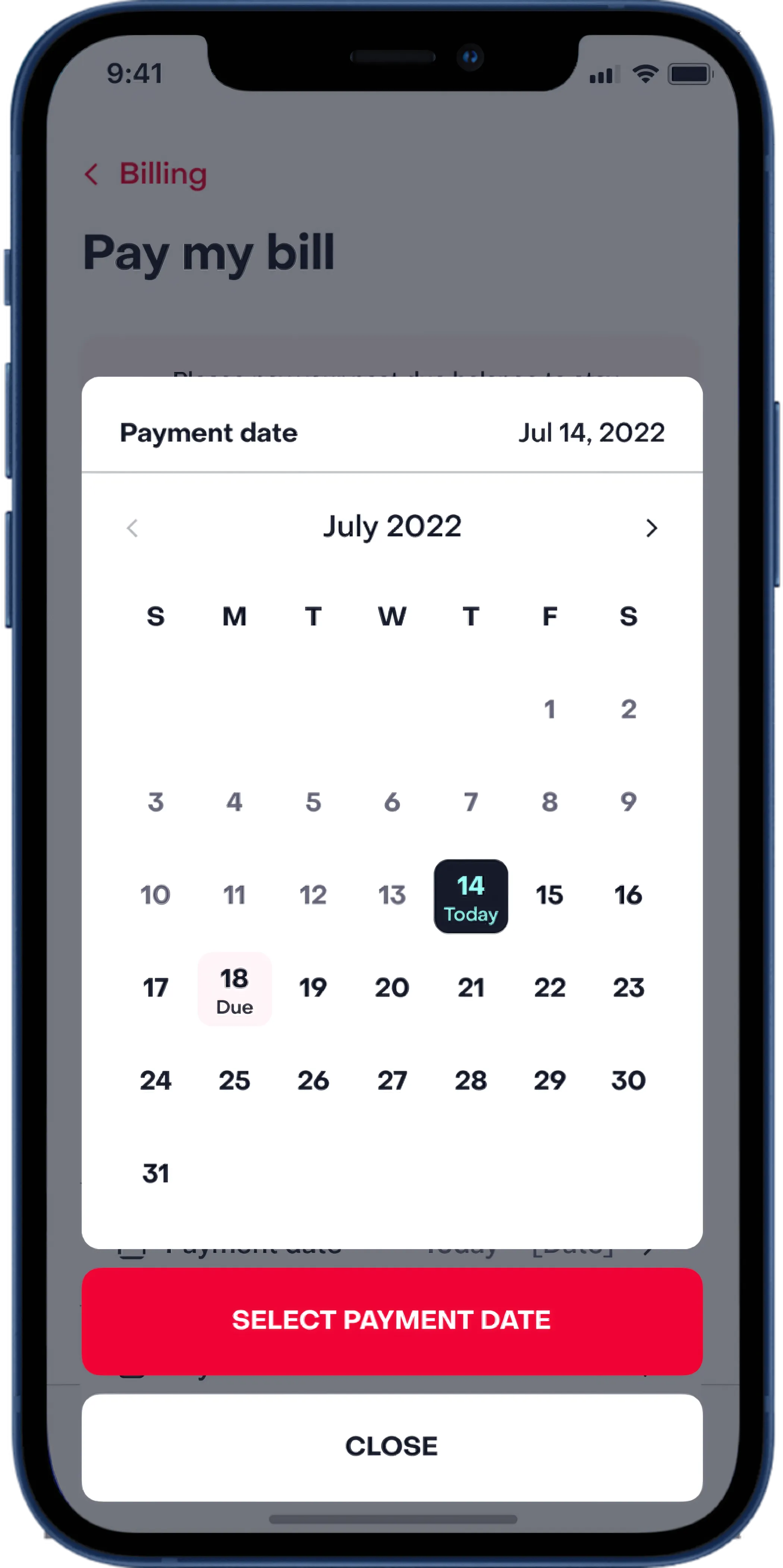Payment date calendar sheet