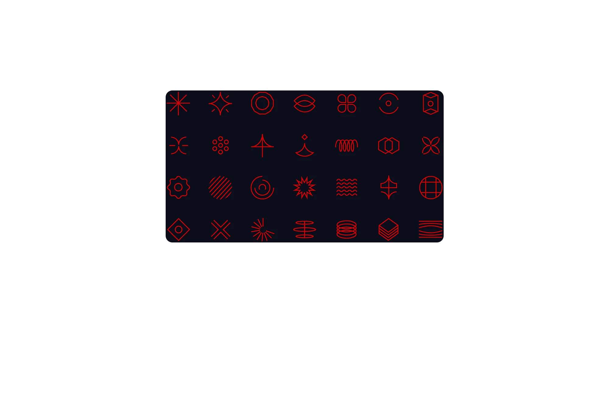 The CVS.com icon and illustration system: four rows of red line icons on a dark tile