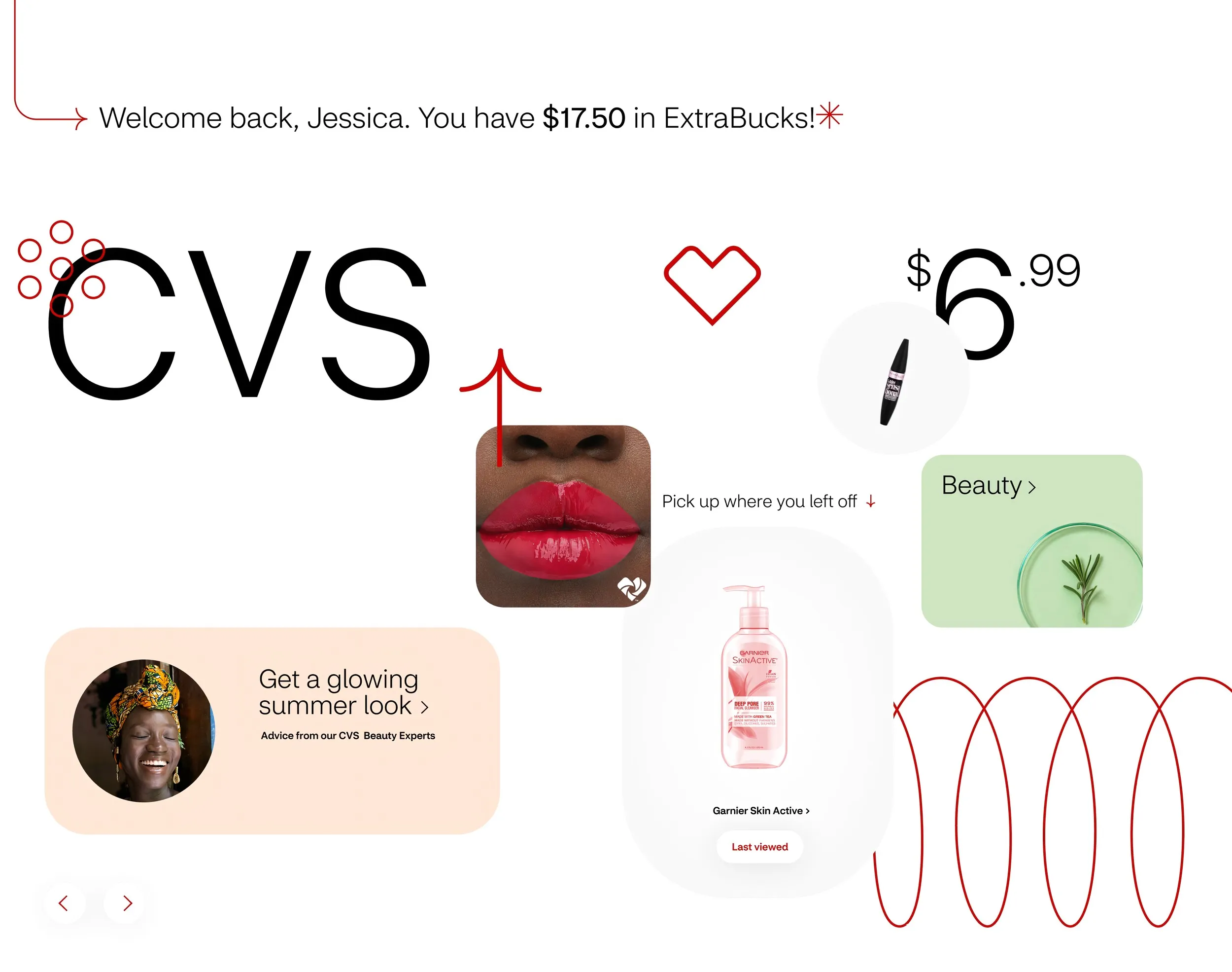 Brand visual language showing CVS design elements and UI patterns