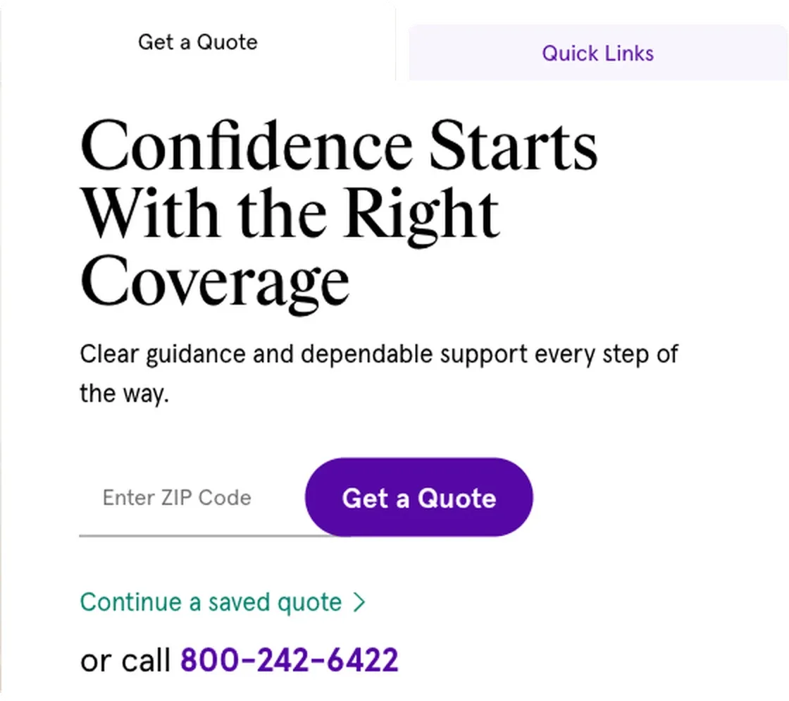 Before: the old quote card with a purple Get a Quote button