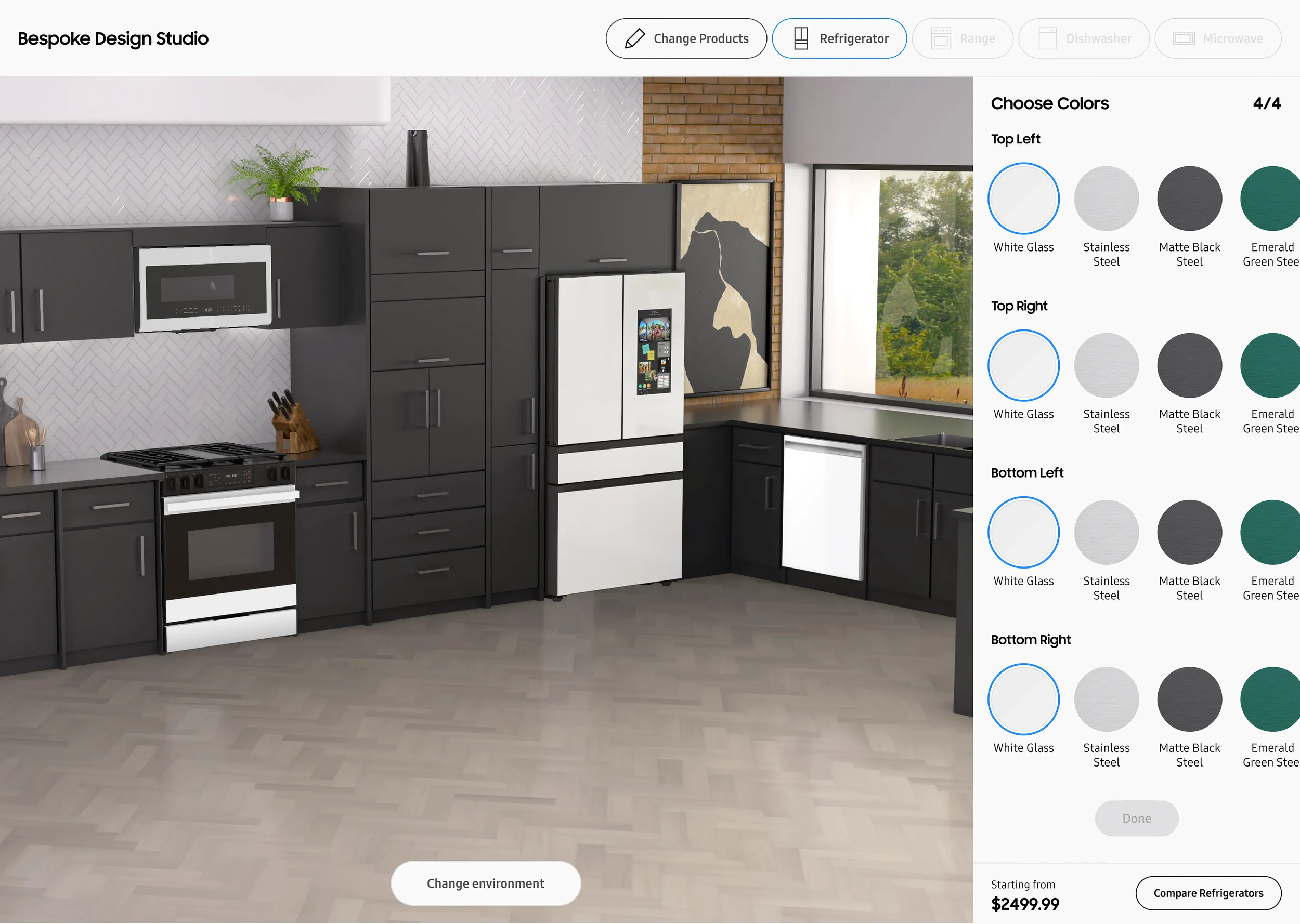 Configurator with full color panel, all four door zones visible