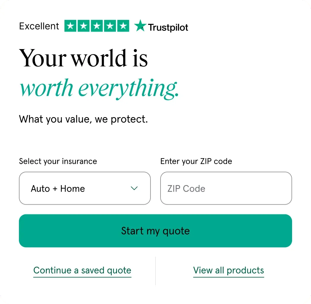 After: the new quote card, product and ZIP code, then Start my quote
