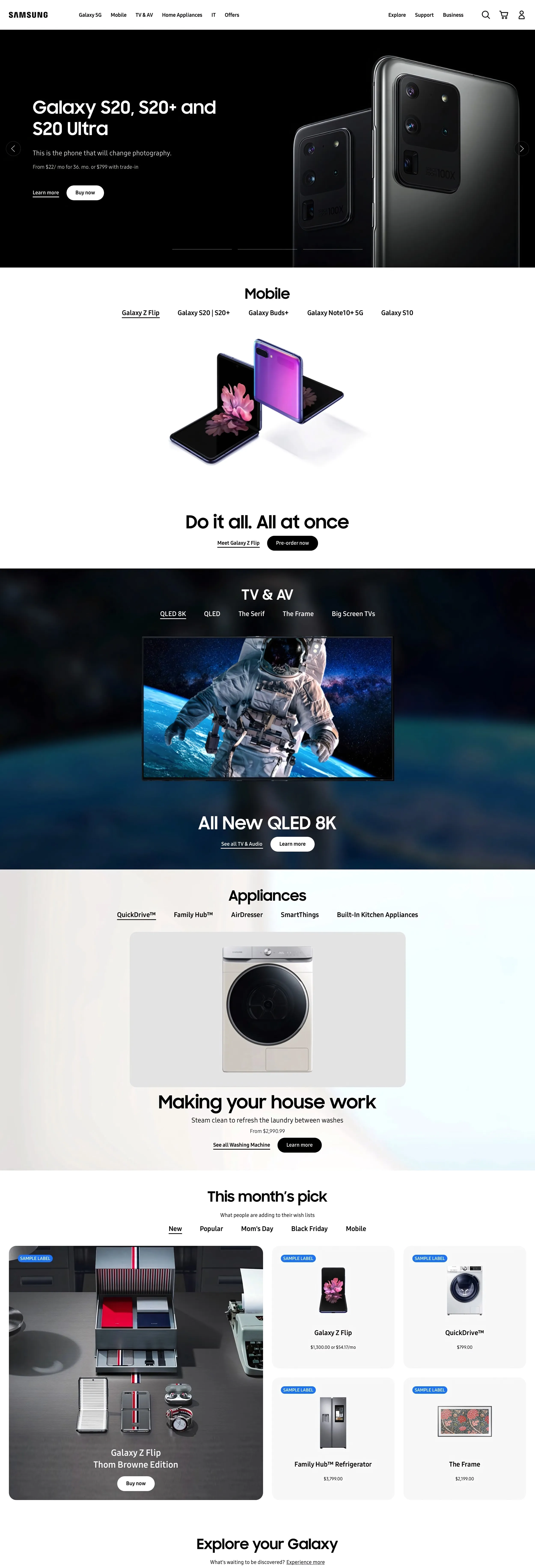Samsung.com homepage full page