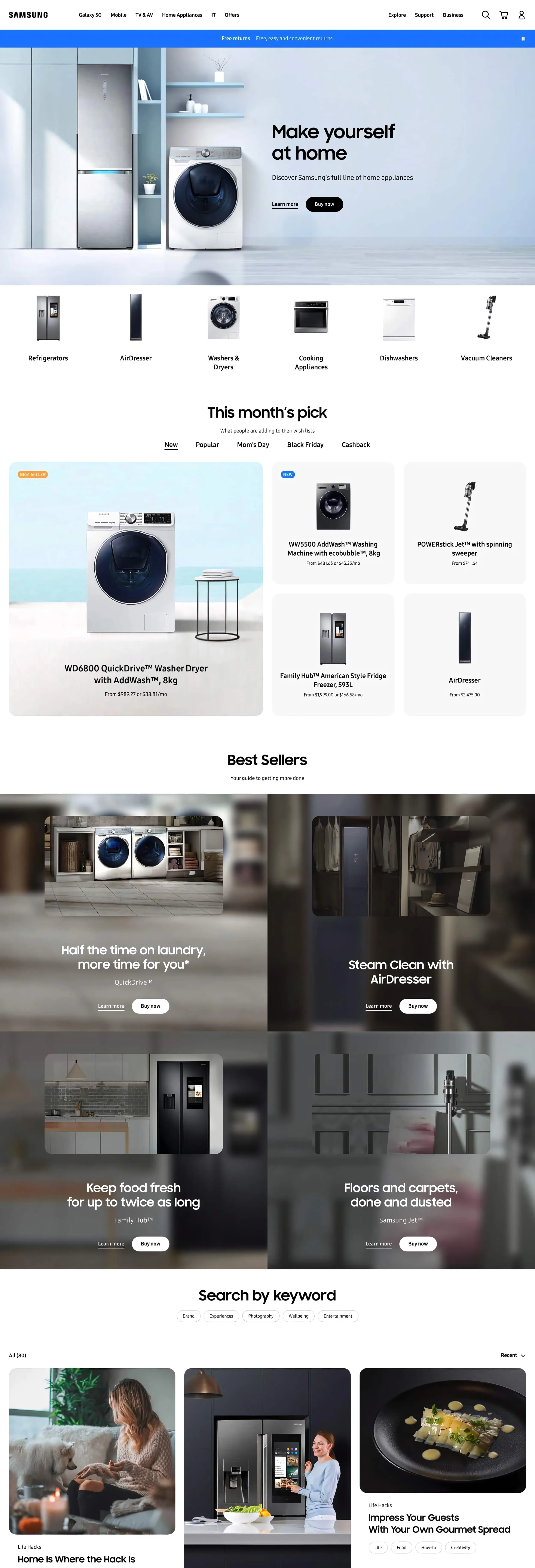 Samsung.com product family full page