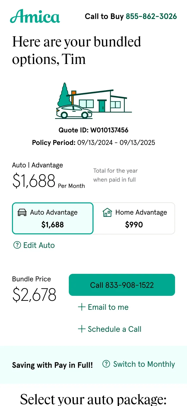 The bundle quote on a phone
