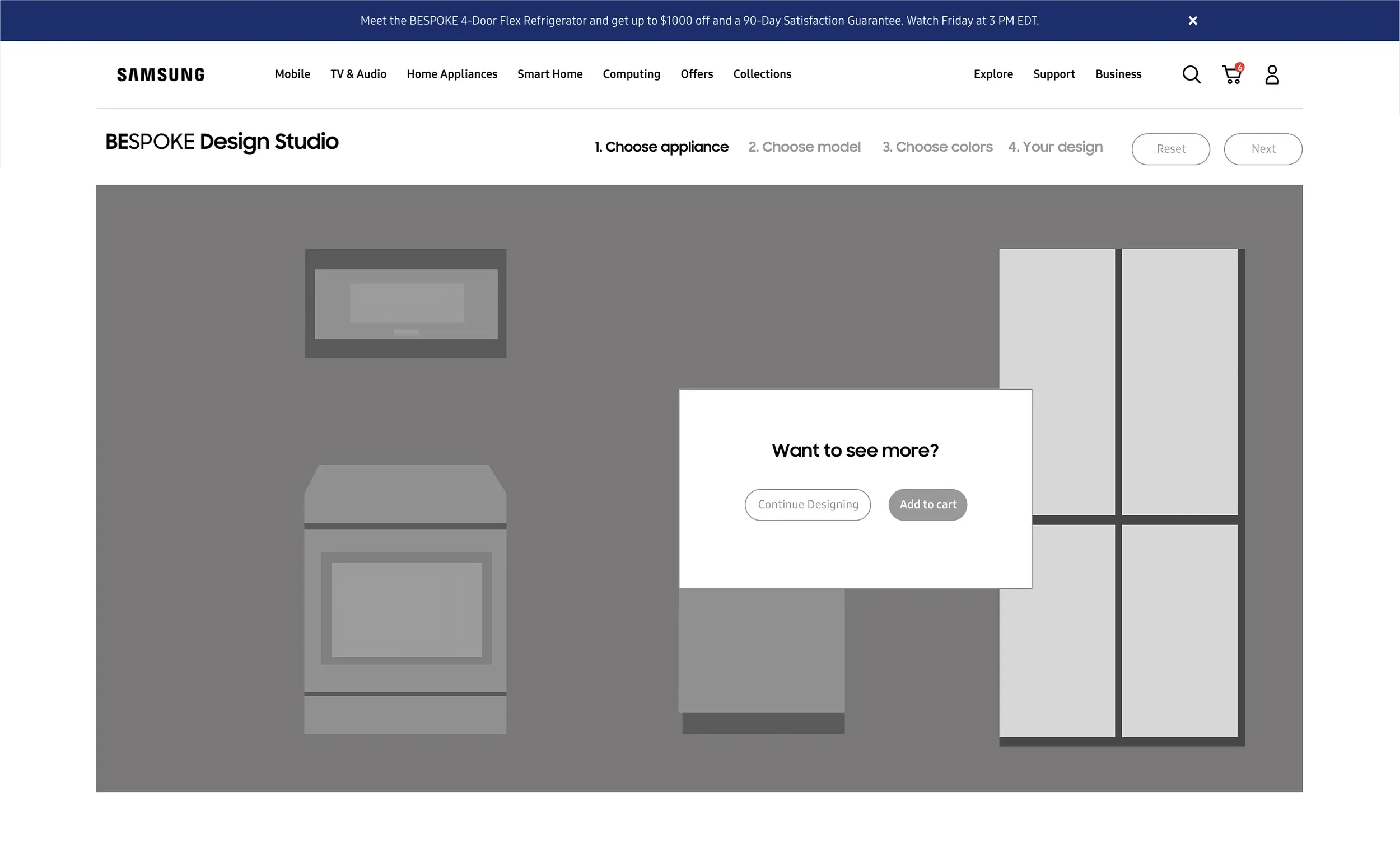 Wireframe: final prompt to continue designing or add to cart
