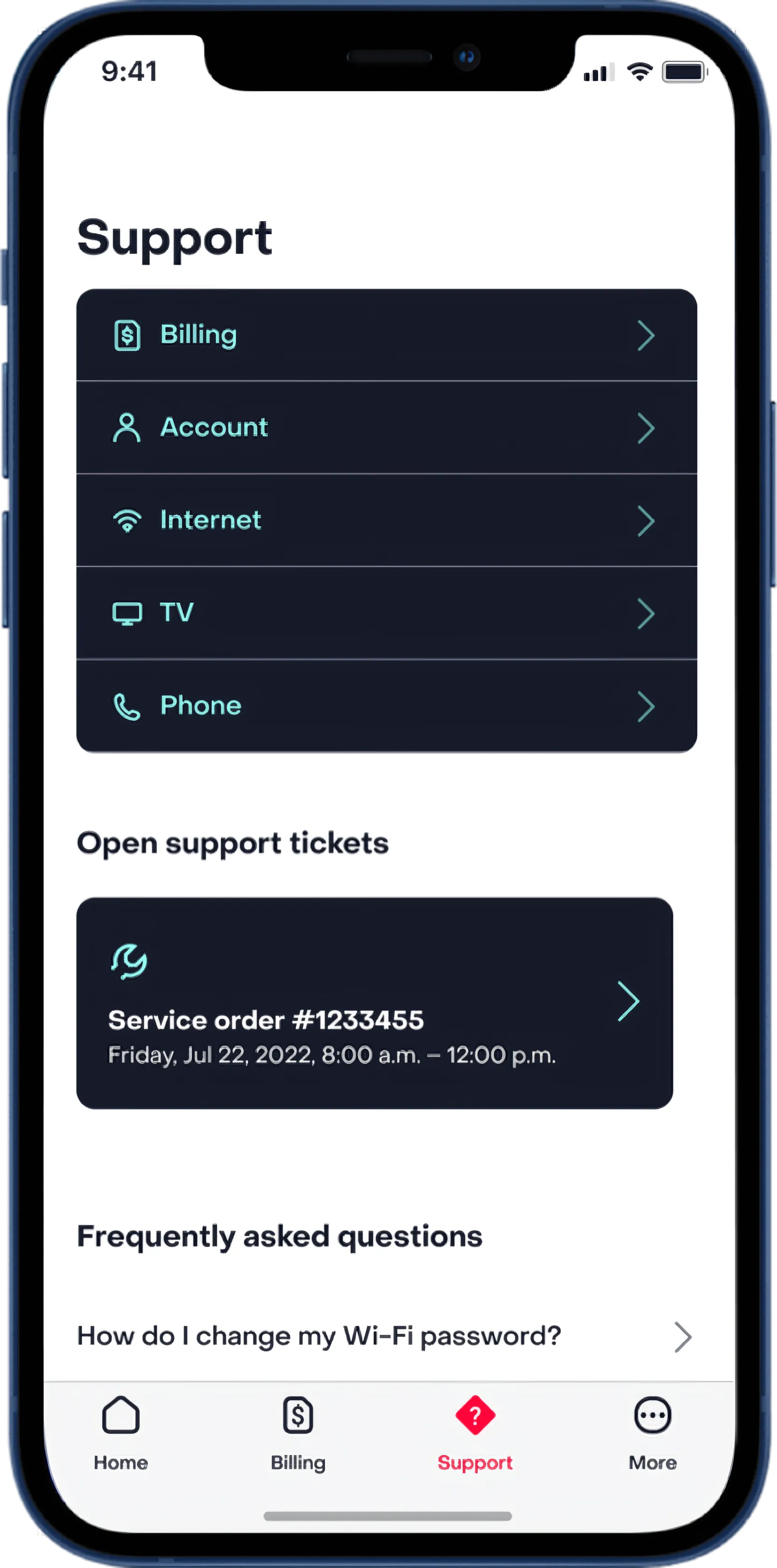 Support home screen