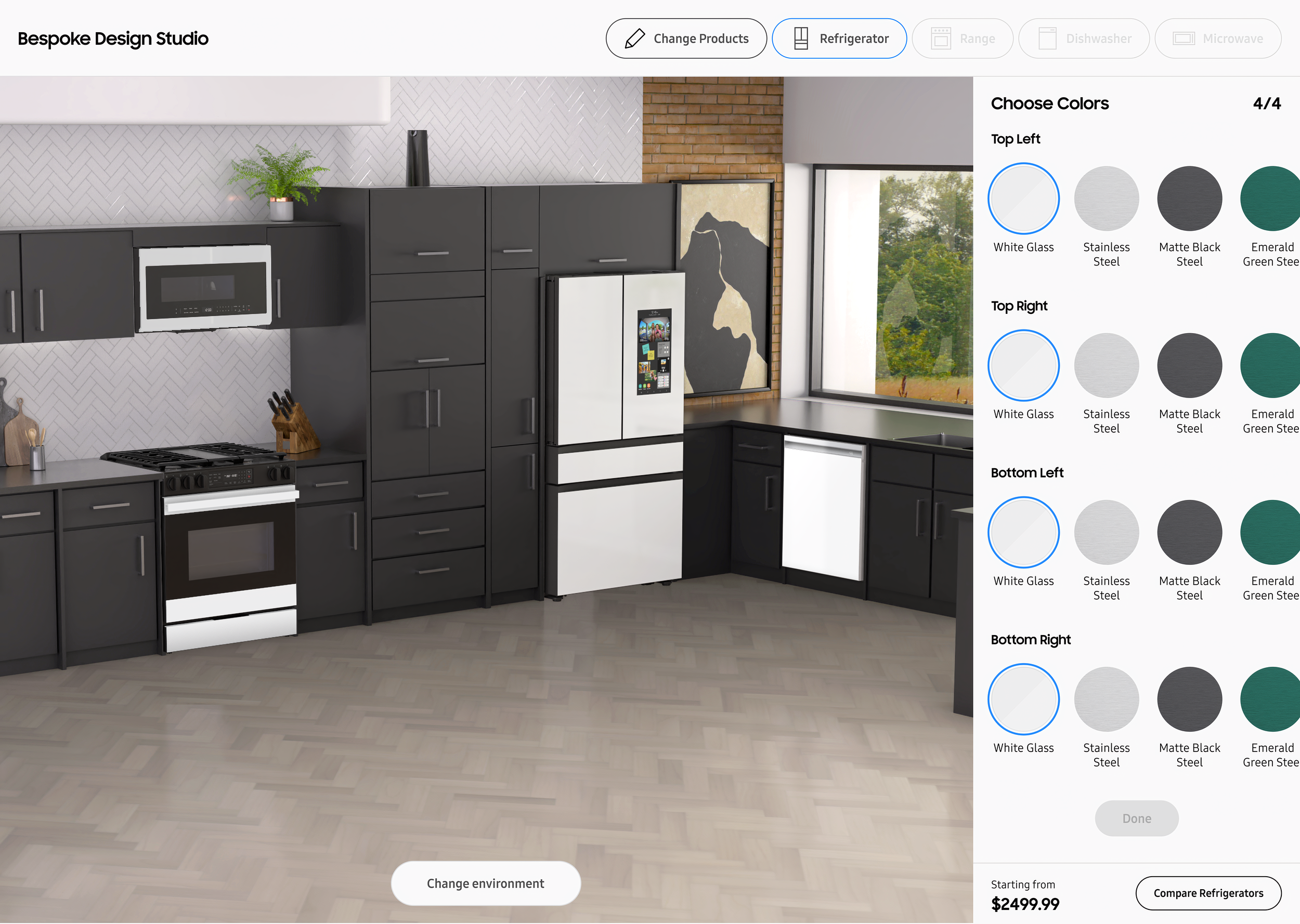 Configurator with full color panel, all four door zones visible